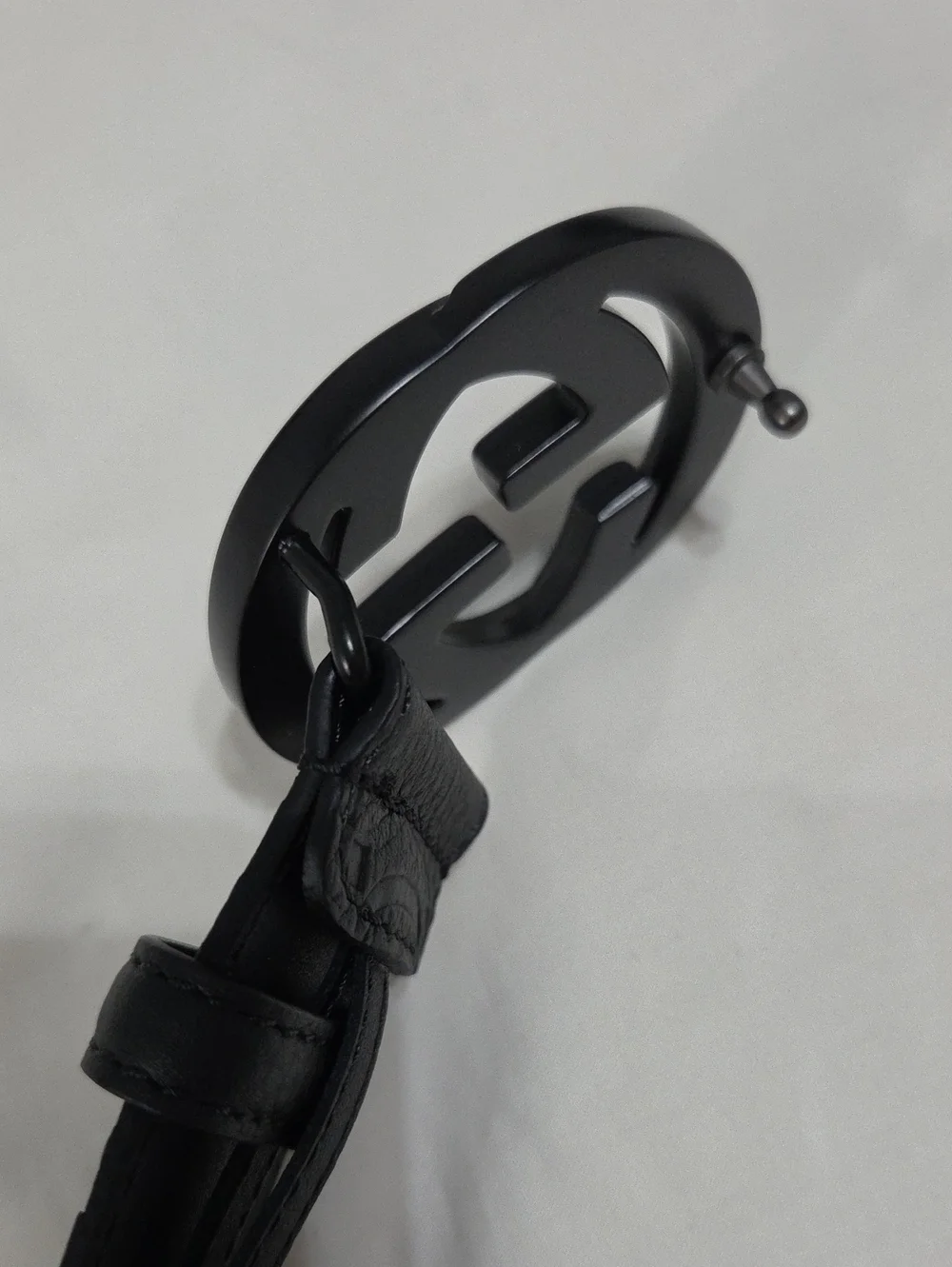 Gucci Black Leather Monogram Belt Black Double GG Buckle
